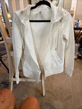 Women's Small Active Life Oatmeal Ribbed Zip Hoodie in Heather Oatmeal